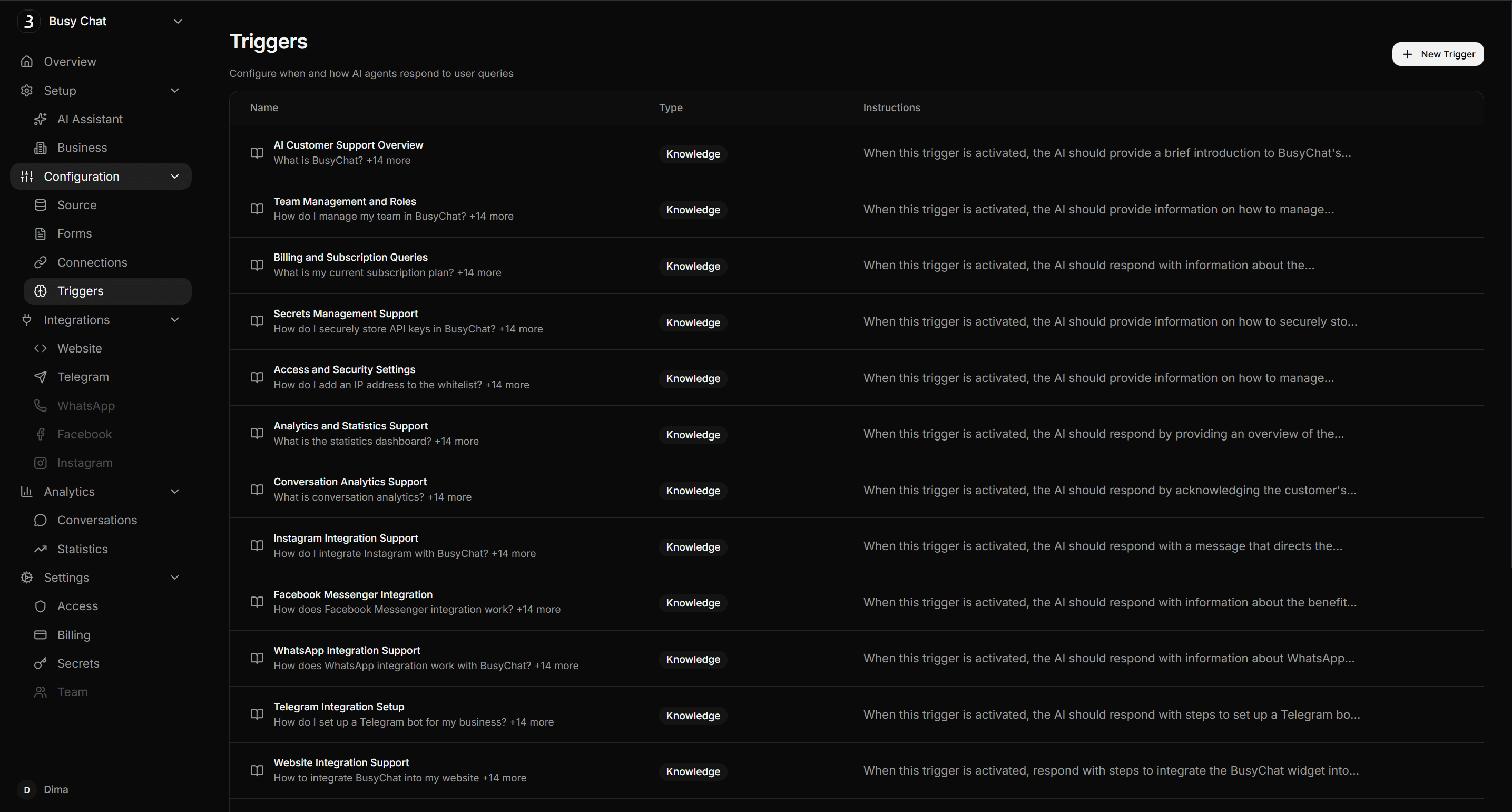 Smart Triggers - Configure automated AI responses